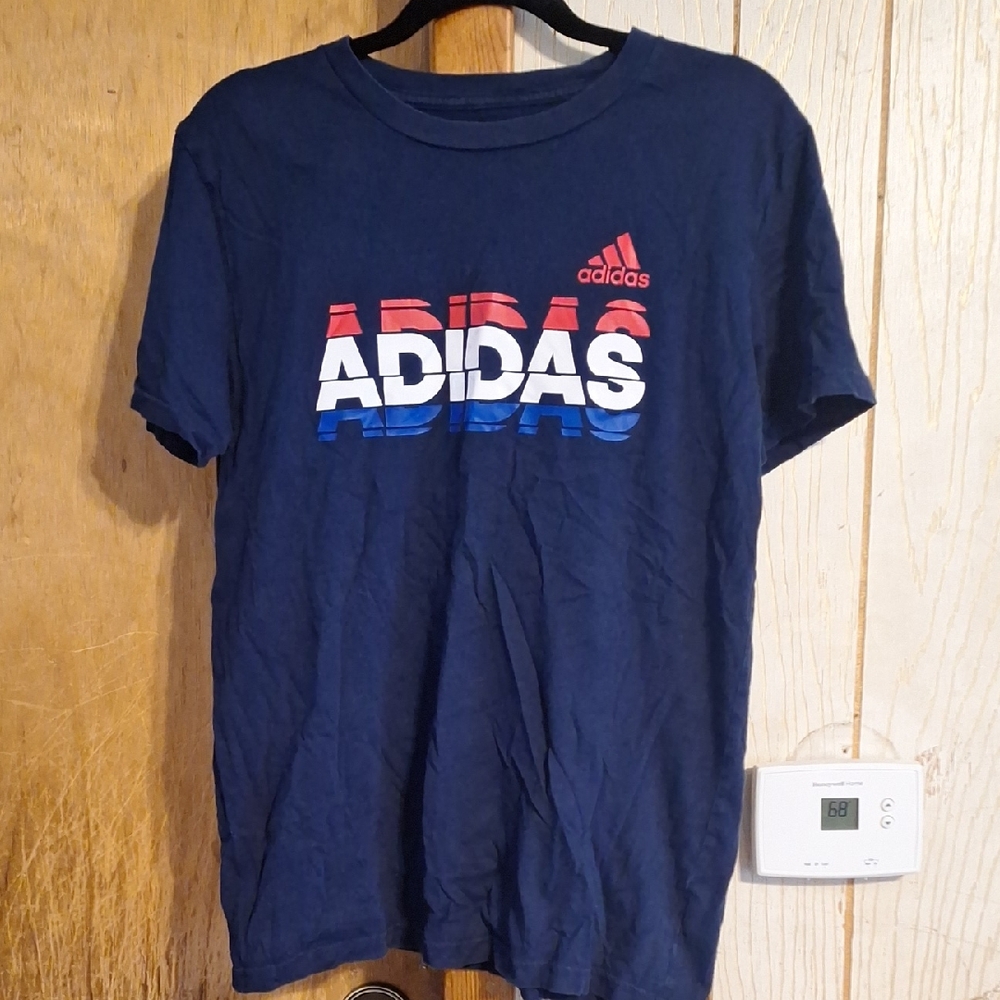 Adidas Navy Tee with Tricolor Logo